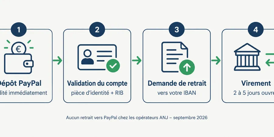 Circuit d'un dépôt PayPal et d'un retrait par virement bancaire